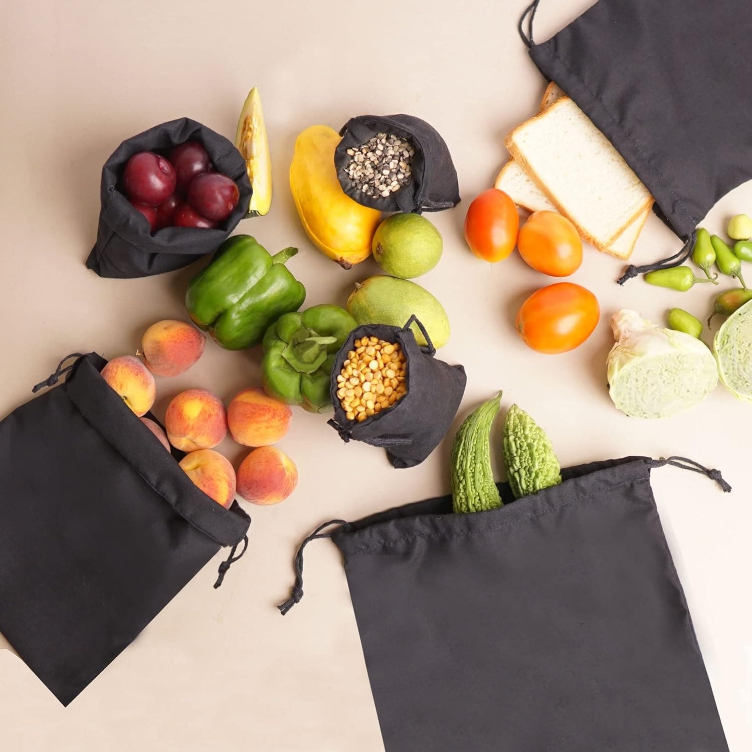 Black Cotton Bag For Vegetable